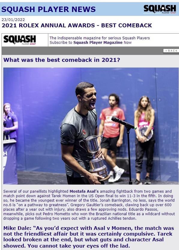 الحمدلله حصولي علي جائزة افضل لاعب في العالم عن عام 2021 🌎 

وفقا الاستفتاء الدولي من خبراء اللعبه  المعلن بمجله الاسكواش الدوليه❤️