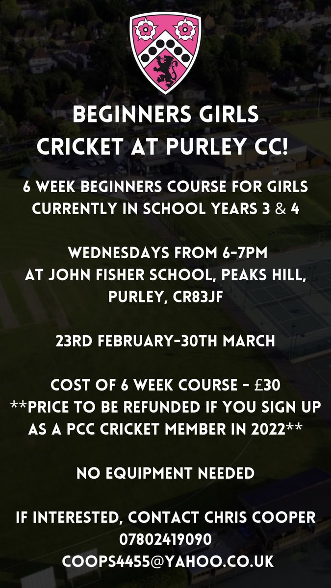 Purley Cricket Club (@purley_cc) on Twitter photo Great opportunity for Year 3/4 aged girls!
<a href="/SurreyCricketFd/">Surrey Cricket Foundation</a>
#girlscricket #purley #cricket #cricketforall Great opportunity for Year 3/4 aged girls!
<a href="/SurreyCricketFd/">Surrey Cricket Foundation</a>
#girlscricket #purley #cricket #cricketforall