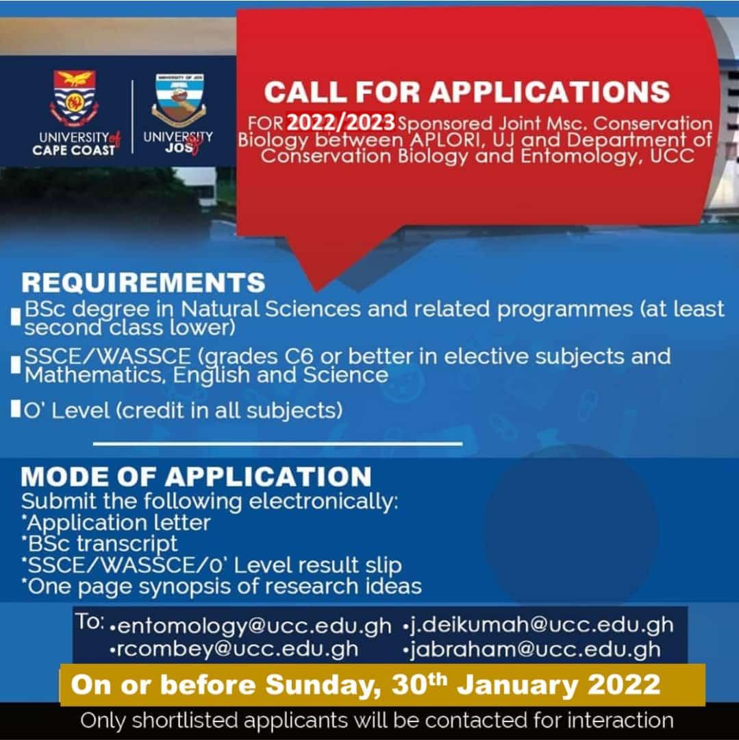 entomology_ucc's tweet photo. Call for applications; MSc. Conservation Biology
#UCC #DCBE #APLORI #UJ https://t.co/kRMa7jO1pQ