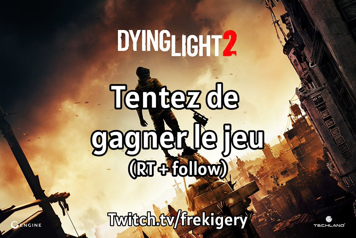 frekigery's tweet photo. J'offrirai Dying Light 2 à l'un d'entre vous le jour de sa sortie !

Pour avoir une chance de gagner, RT + follow.

Je tirerai le gagnant au sort pendant le premier live de découverte du jeu sur la chaîne https://t.co/cSm74s4uJu, le vendredi 4 février à partir de 21h ! https://t.co/PRutsD5Clw