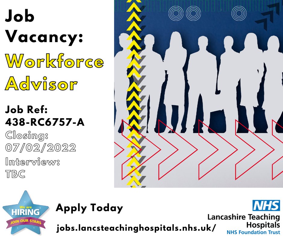 LancsHospJobs's tweet photo. Job Vacancy: Workforce Advisor @LancsHospitals 

No two days will be the same in this role!

⏰ Closing: 07/02/2022

Interested? Apply here: https://t.co/VsAtstYaqG

#NHS #NHSJobs #NHSHR #HR #HumanResorces #NHSWorkforce #Band5 #Lancashire #Preston #Chorley #Workforce #CIPD https://t.co/TpZhuamBRb