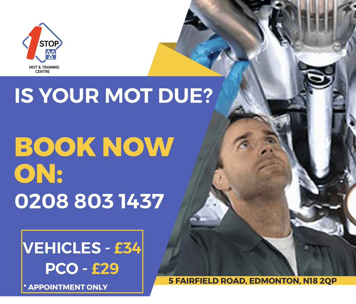 1stopmotcentre's tweet photo. 🚨Book your MOT with us NOW! 🚨Our booking line is 0208 803 1437
:
Cars £34
PCO &amp; Black Taxk £29
#blackcab #londontaxis #pco #uber #mottest #northlondongarages #offers https://t.co/35ww58IZgM