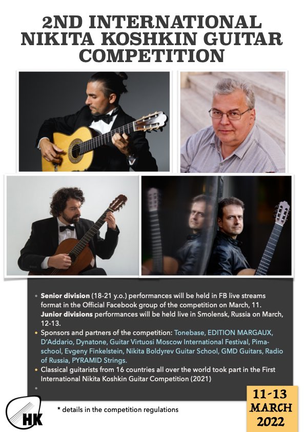decacorde's tweet photo. Competition for classical guitarists! 
Download the competition regulations file: https://t.co/3sjKHXMcHU
I’d be very grateful if you share the info with classical guitarists &amp; teachers. https://t.co/VfmGAP77cF