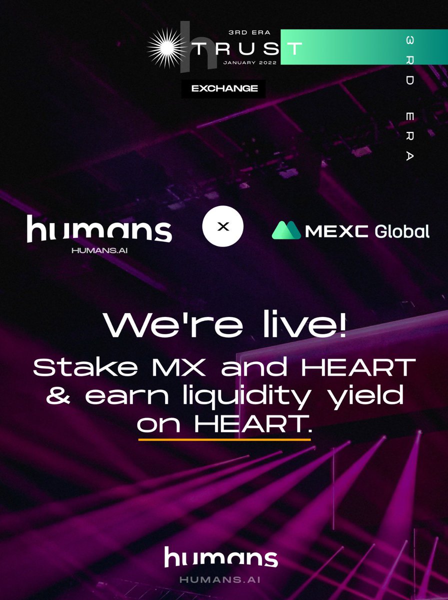 humansdotai's tweet photo. 🥳We're live on MEXC Global! Stake MX and HEART &amp; earn liquidity yield on HEART.

Read More ➡️ : https://t.co/xNL3KNsavU https://t.co/ngakAx1qkx