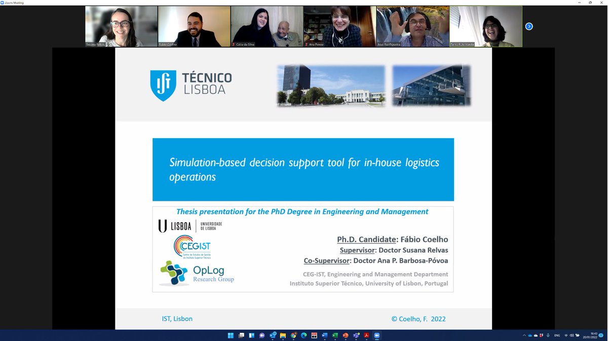 OplogG's tweet photo. @OplogG's  @MdSC_Coelho just defended his doctoral thesis in Engineering and Management: “A simulation-based decision support tool for in-house logistics operations”.  @RelvasSusana and Ana Póvoa as supervisors. #PhDone  #wearetecnico https://t.co/vFX9NOTIiH