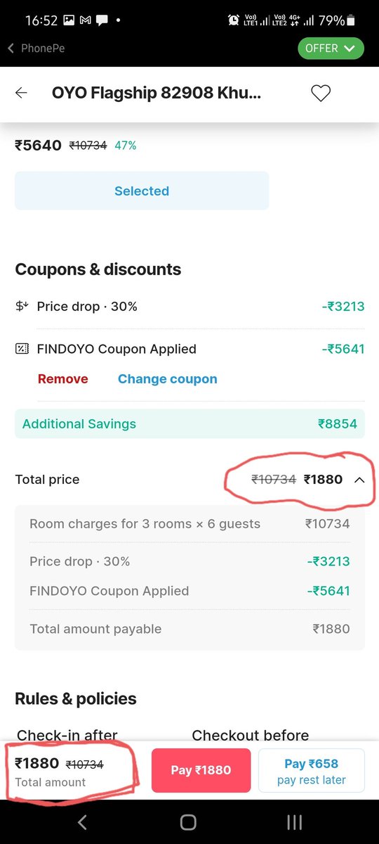 pal04_ds's tweet photo. @oyorooms @riteshagar STOP CHEATING YOUR USERS!!!
Before booking show your actual price. Instead of 16922/- I was shown 10734/- before booking (ref pic) #oyorooms #cheating #fraud https://t.co/4wt8HBNgkM