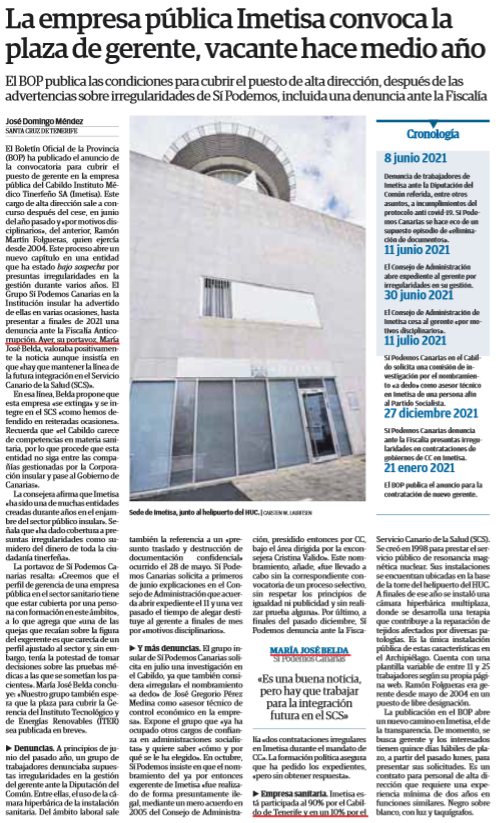 si_podemos_can's tweet photo. 📰 El Gobierno insular del @CabildoTenerife debe seguir trabajando para que #IMETISA se extinga y se integre dentro de @SanidadGobCan. Esta entidad ha sido usada como cobertura de presuntas irregularidades.

https://t.co/diZnhewPTD https://t.co/MFhoaSh78S