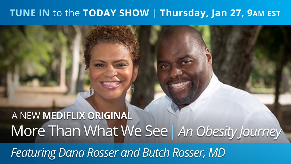MediflixTv's tweet photo. Tune in to the TODAY SHOW 
Thursday, Jan. 27 at 9am EST

See Dr. Butch Rosser and Dana Rosser discuss the new Mediflix Original 2-part film series "More Than What We See - An Obesity Journey". 

Watch the film here: https://t.co/Znnk2Ms0LZ

#mediflix #TodayShow https://t.co/8V3PLMF5UK