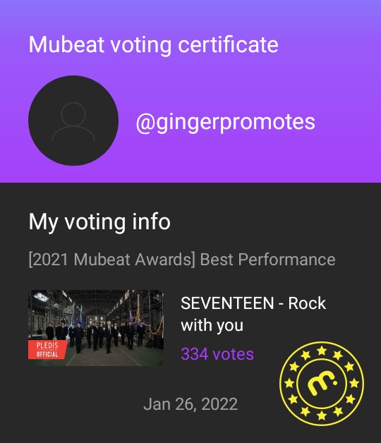 jeonghooniie's tweet photo. 334 VOTES DONE!! 

thank you carats and @gingerpromotes #gingerproofs https://t.co/XINtc8AoMu
