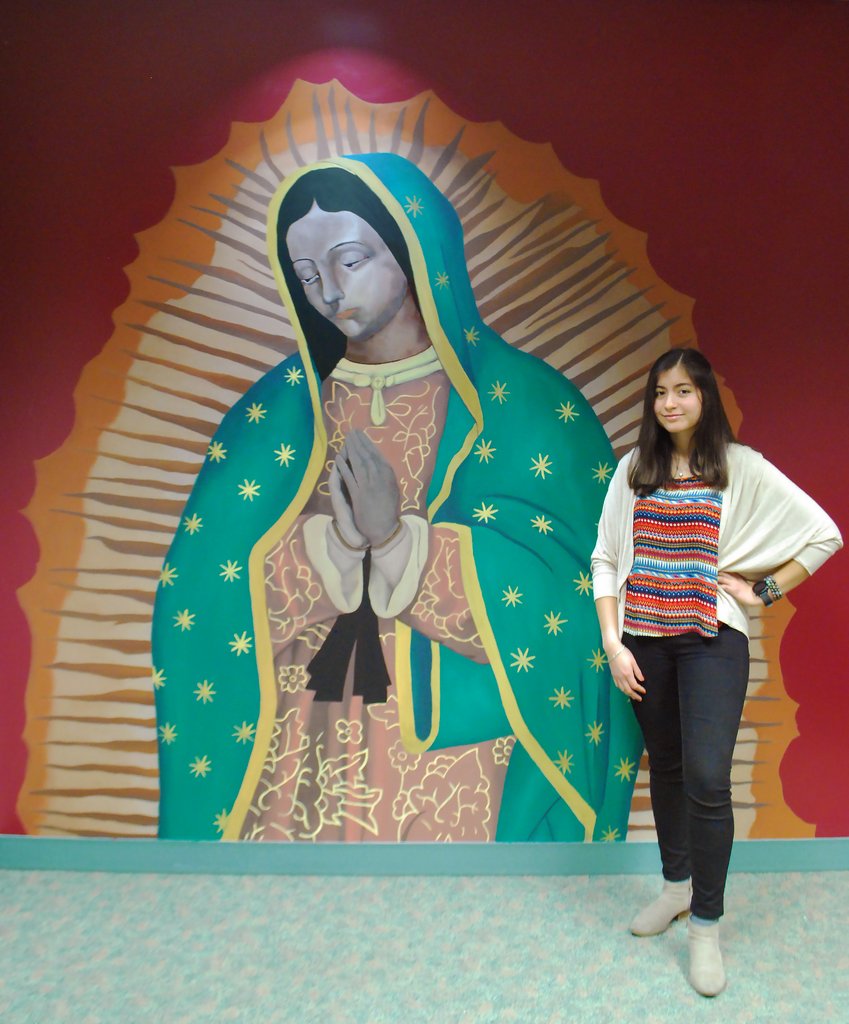 HolyCrossND's tweet photo. We are in awe of a recent mural painted in Vincent Hall room 199! This masterpiece, depicting a beautiful portrait of Our Lady of Guadalupe, was done by student Stephanie Nuñez ’24, a visual arts major.
#hocroproud
#hcvisualarts
@hcvisualarts https://t.co/CZpFlZ71wh