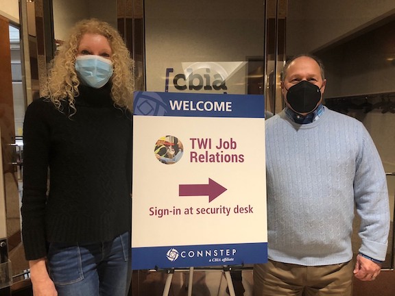 CONNSTEP's tweet photo. Happening today! CONNSTEP's Mike Stimson, Dir of Strategic Engagement & Process, along with Shelly Talley, Business Process Mgr are getting the room ready for #TWI-JR Training in Hartford.
#workforcedevelopment #jobrelations #trainingwithinindustry
@NIST_MEP @CBIANews @CTHires https://t.co/T8TLhl3jB4