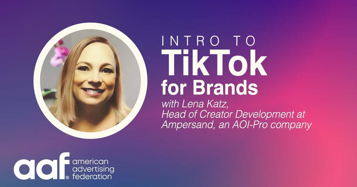 aaf_triangle's tweet photo. TODAY from 12-1PM ET, join Lena Katz and AAF for an Intro to TikTok for Brands webinar. If you're curious about how the fastest-growing social platform can work for brands or interested in the TikTok creator ecosystem, this is for you. Register here: https://t.co/3BJPjICafs https://t.co/3M51ajMjJY