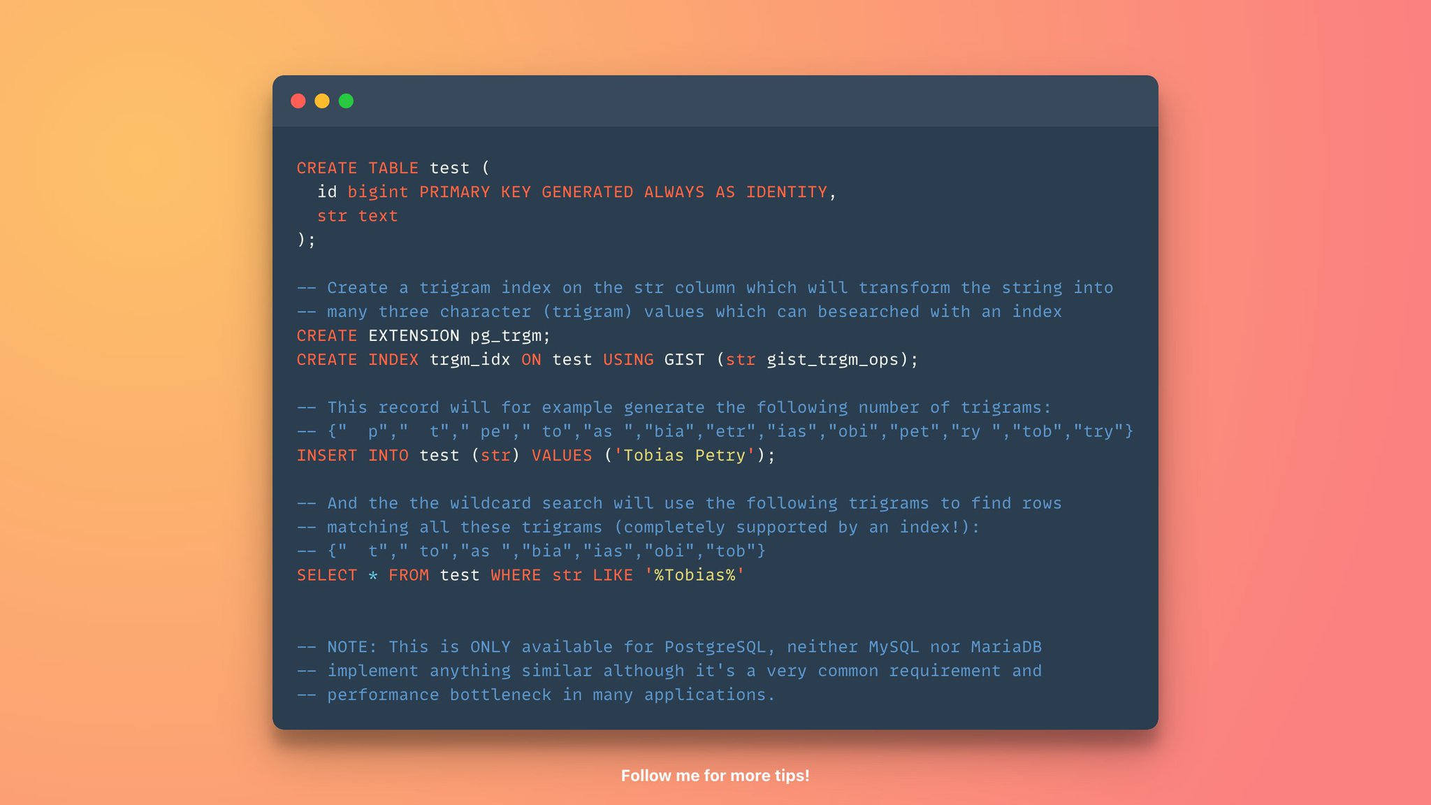 Use PostgreSQL's trigram indexes to make WHERE LIKE queries faster