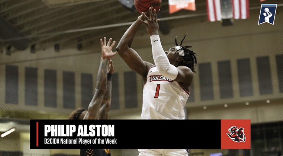 Congratulations to Sophomore Philip Alston for being named D2CIDA National Player of the Week after posting 29.5 points, 11.5 rebounds and .667 FG% in two road wins! @Phlick___