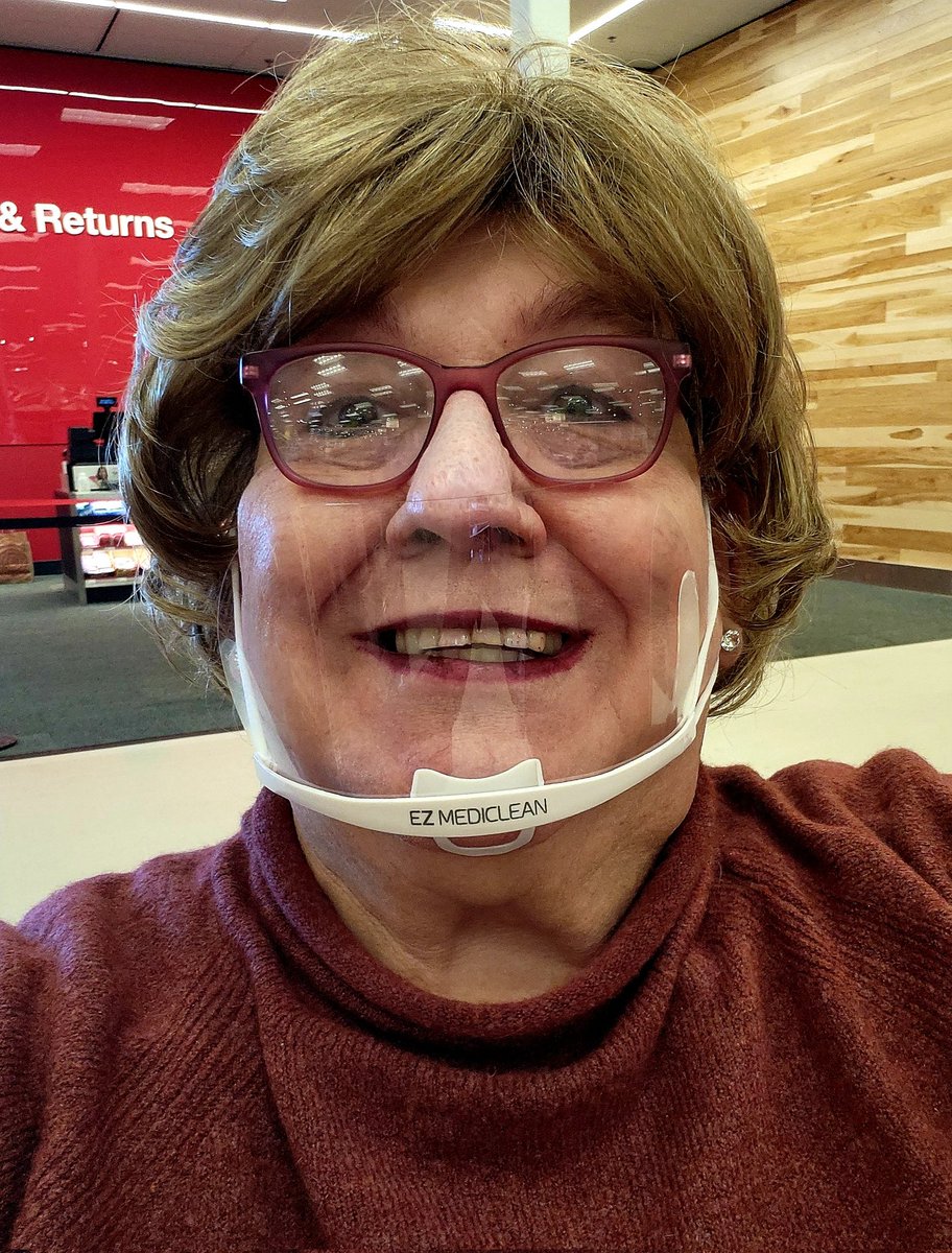 FaithEileenCA's tweet photo. Wore a clear plastic face shield at work yesterday. Love it!! Now my guests can see my smile!! #TargetRocks https://t.co/jnMNdoN2um