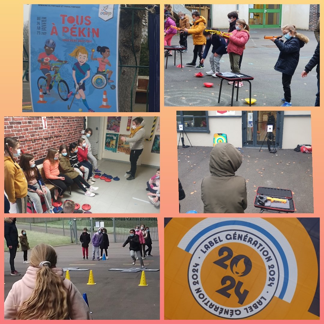 EcoleFlaubert's tweet photo. Journee sportive #SOP2022
#SemaineOlympiqueetParalympique
biathlon avec tir au pistolet laser et  à l'arbalète, curling, slalom
Decouverte de sports paralympiques 
Merci a Gaelle @USEP_61
#generation2024 @Jo2024Paris #élèvesvimoutiers https://t.co/o4Q1hHfV69