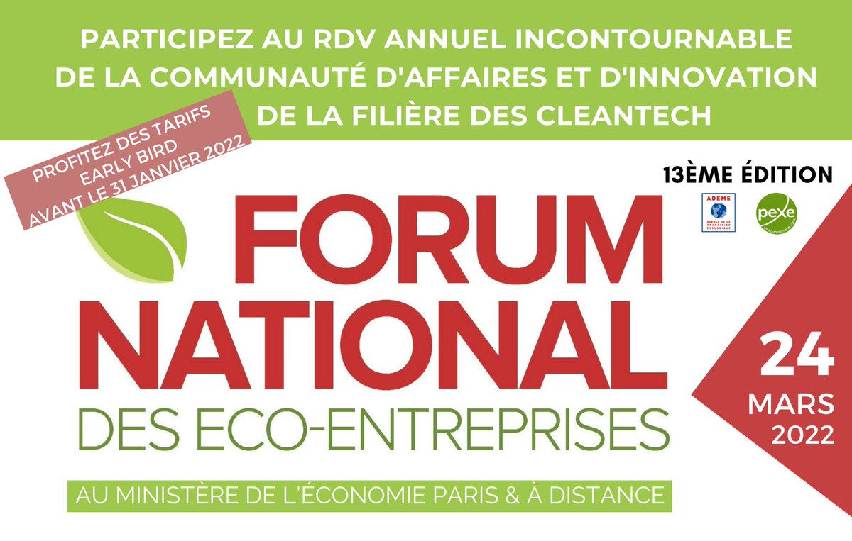 EcoEnt_Bzh's tweet photo. 🗓[#ForumEcoEntreprises 13ème éd] L'évènement organisé par @pexefrance et @ademe aura lieu le 24/03 en présentiel et à distance !

Pour profiter des EarlyBirds (-10%) jusqu'au 31 janv et  -25% supp pour les adhérents de #B2E membre du réseau #PEXE. 

👉 https://t.co/0MaVn2avjY https://t.co/vGBgsmrae5