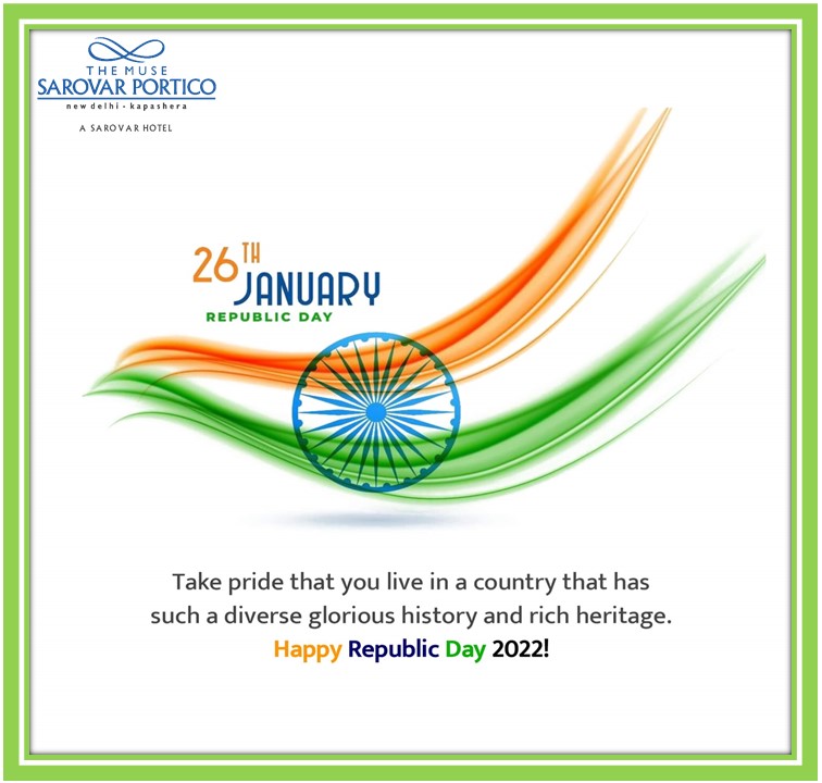 deventurespk37's tweet photo. On the occasion of Republic Day, marking the day when India became a sovereign republic we, at The Muse Sarovar Portico salute the spirit of  our incredible country and wish everyone happiness, peace and prosperity!
#happyrepublicday 
#TheMuseSarovarPortico 
#sarovarhotels https://t.co/wSXOdtSjGC