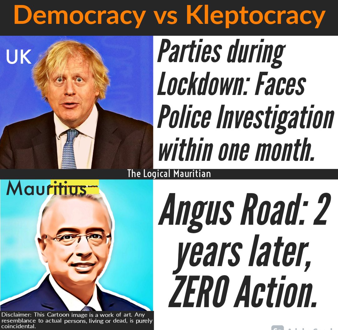 mauritianlogic's tweet photo. #Democracy vs #Kleptocracy
In one country, the PM faces Police Investigation for having parties during #Lockdown.
In the other country, nearly 2 years after the #AngusRoad corruption scandal broke, no action by #Authorities!
#TheLogicalMauritian #Mauritius #Partygate #Scandals https://t.co/Lf0O8JGqKH