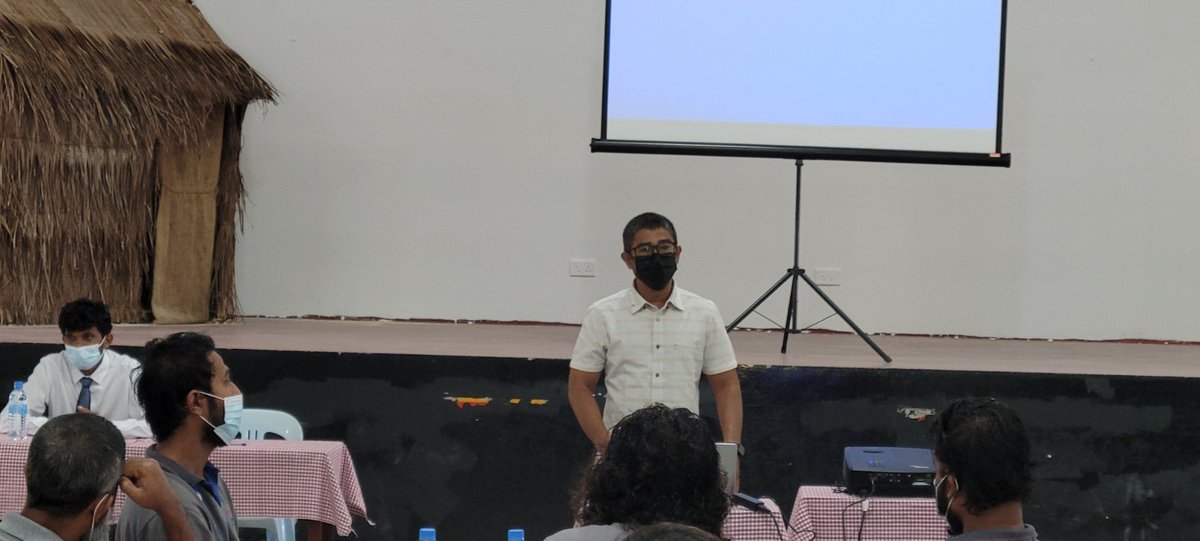 TeamFenaka's tweet photo. Training on the supervision, construction, and implementation of hybrid renewable energy systems for Thaa Atoll FENAKA powerhouse technicians begins today on Th. Vilufushi Island. This two-day training is attended by 24 staff members from 12 different islands. (1/2) https://t.co/mZ0EAqCBXZ