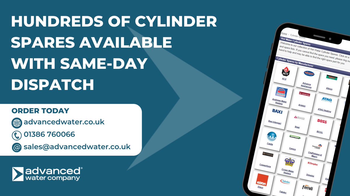 AdvancedWaterCo's tweet photo. We offer hundreds of cylinder spares from over 50 of the biggest manufacturers in the UK!

Order today before 5pm for same day dispatch:
• https://t.co/1201HeJ6Zw
• 01386 760066
• sales@advancedwater.co.uk https://t.co/mQGRZRE0YT