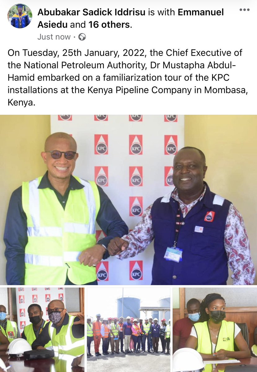 Allowsadick's tweet photo. On Tuesday, 25th January, 2022, the Chief Executive of the National Petroleum Authority, Dr Mustapha Abdul-Hamid embarked on a familiarization tour of the KPC installations at the Kenya Pipeline Company in Mombasa, Kenya. @PatriotFaisal @MedKhalifaJr1 https://t.co/9hN00Rfr6k