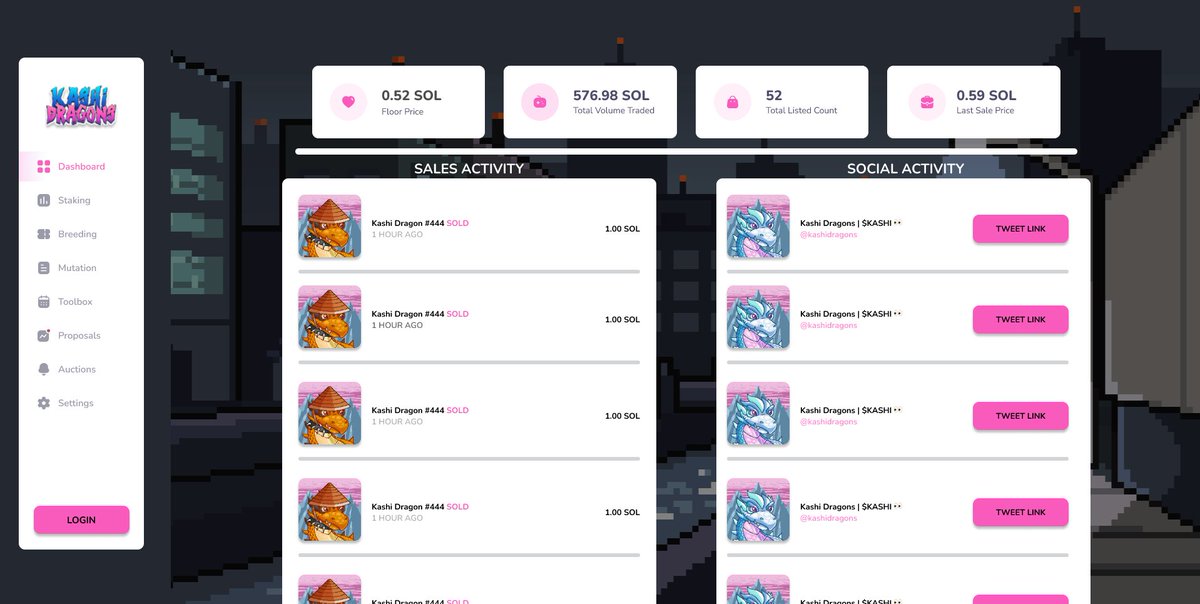 Introducing the Kashi Dashboard 🌐

➤ View Kashi Dragons features &amp; stats all-in-one place Including staking, sales activity, ME listing stats + more.

Coming soon to all holders 🐲🔥