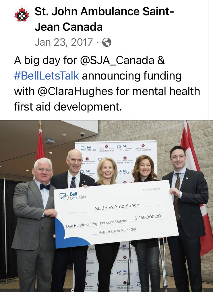 #BellLetsTalk <a href="/SJA_Canada/">SJA Canada</a> &amp; <a href="/SJAOntario/">St.John Ambulance ON</a> have been making strides in #MentalHealth education since 2017 💭 creation of a Mental Health &amp; Wellness Crs 2019 🙏🏼 revision of our Critical Incident Awareness Crs 2021 😩development of a Community &amp; Member Wellness Program is underway 🧠