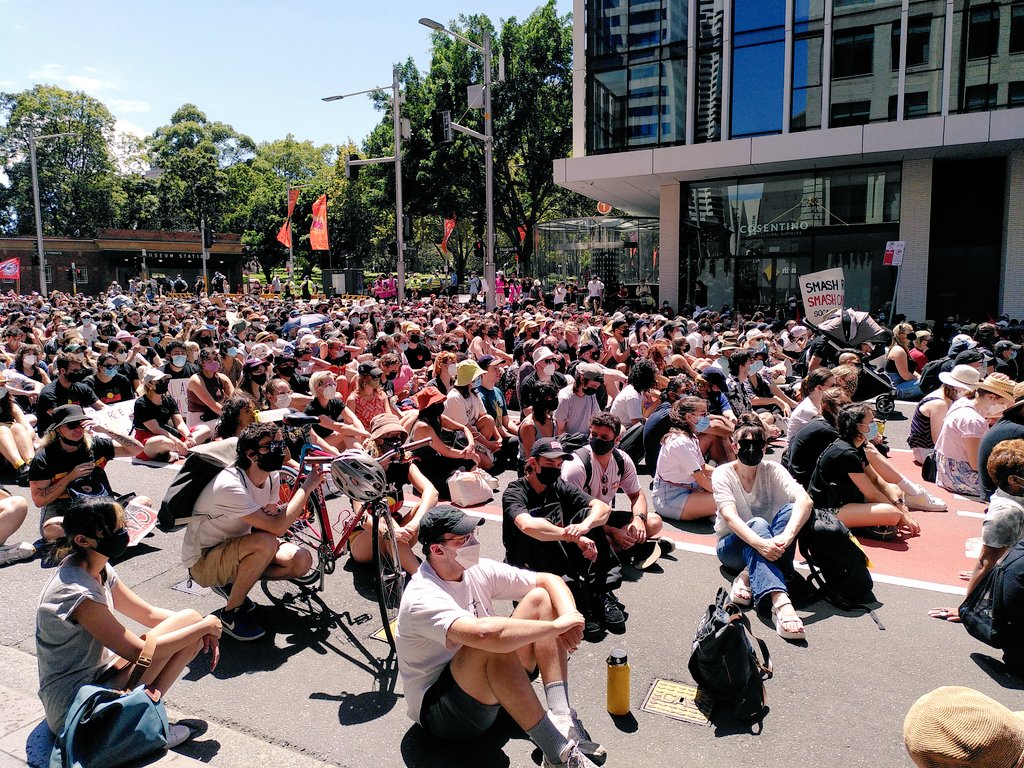 ackroyd_harvey's tweet photo. Always was. Always will be Aboriginal land. Invasion Day in Gadigal land (Sydney), joining thousands to protest land theft, violence and discrimination against First Nation people. #seedmob #UluruStatement #AustraliaDay #culturedeclares https://t.co/Tu7c0XUF59