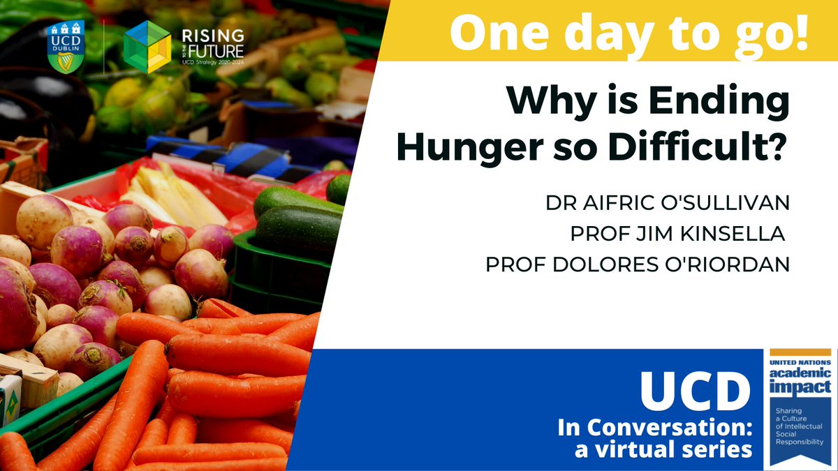 More than enough food is produced to feed the global population - yet millions go hungry. Why is Ending Hunger so Difficult? 
Join an expert panel of speakers from <a href="/ucdagfood/">UCD School Ag & Food</a> and <a href="/UCDFoodHealth/">UCDFood&Health</a> on Thursday at 1pm to hear more. Register: bit.ly/3AwjV0h