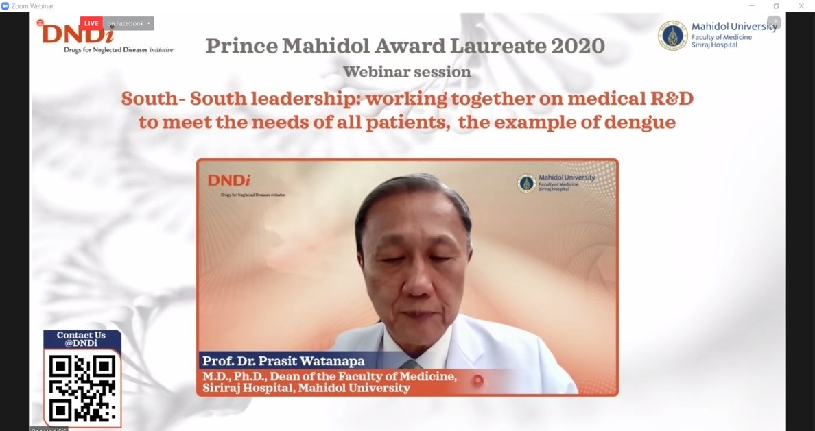 DNDi's tweet photo. ‘No specific treatment is available yet: this not only causes immense suffering, it places a significant burden on public health systems.’
Prof. Dr Prasit Watanapa @Siriraj_PR presents the immense challenges caused by #dengue in South-East Asia. #VisionForGlobalHealth #beatNTDs https://t.co/R7yb3Eazg7