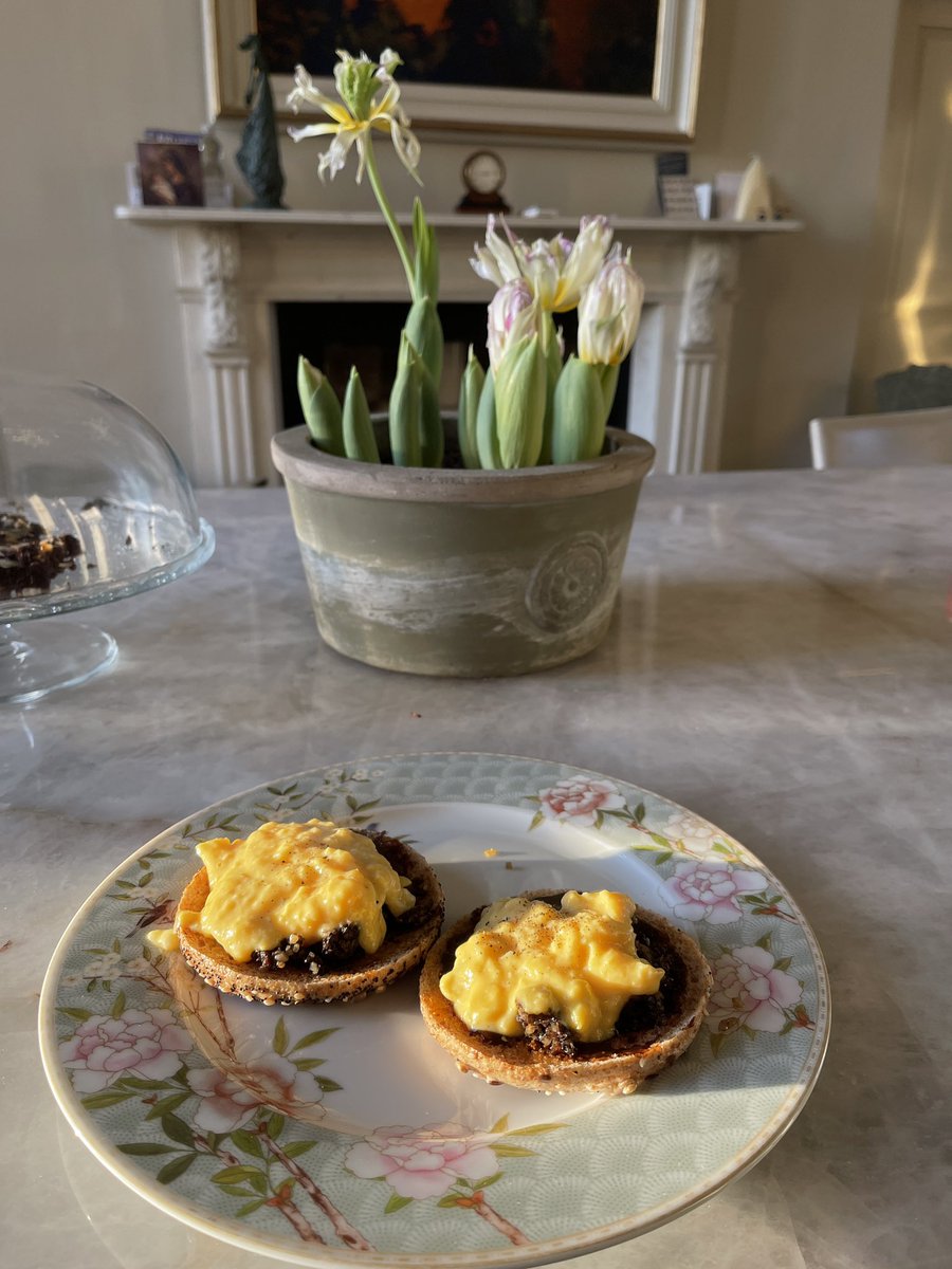 What to have for breakfast the morning after Burns night: Bagel, #marmite, #haggis, black truffle and scrambled eggs - multiculturism gone mad