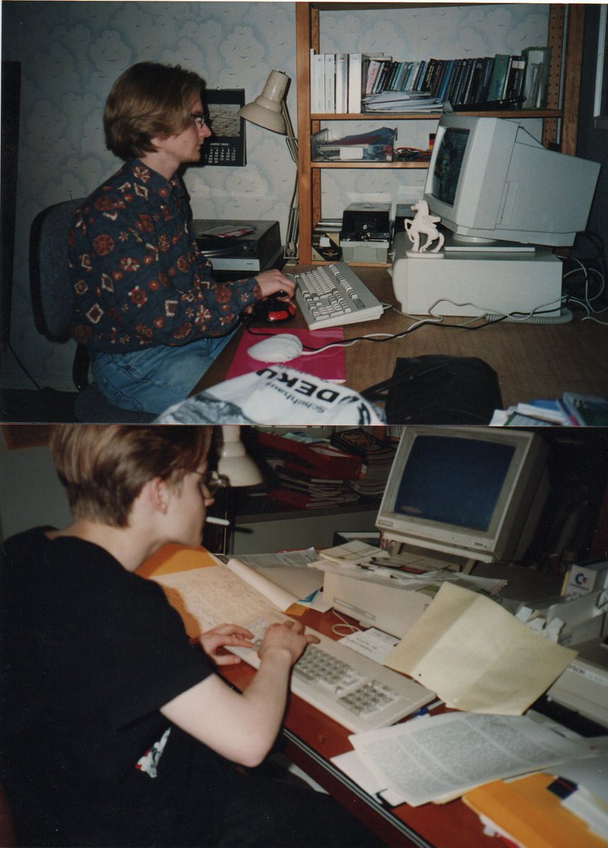 Falafelkid's tweet photo. Kids these days don't know the struggle. In the #Nineties, a #Highscreen #Colani 486 SX-25 by #Vobis set you back more than 2.200 Deutsche Mark. In the photo below: me with a #Commodore PC-10 from the #Eighties. #Computer #Computing #Retro #RetroComputers #Gaming #RetroGaming https://t.co/UyZAccmcPC