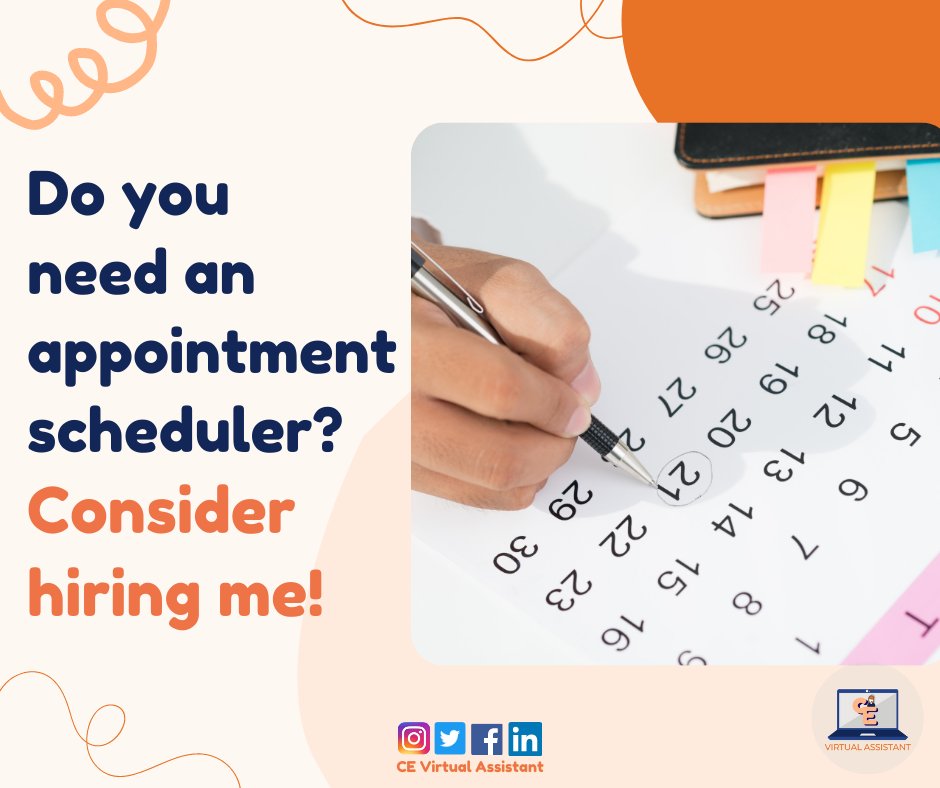 CristelleEgera's tweet photo. 📈 Successful businesses are those who make (and keep) their customers happy at the end of the day. Online appointment systems let you have a higher rate of successful bookings, which leads to happy clients and higher earnings.

#hireme
#hireaVAnow
#CEVirtualAssistant https://t.co/KjzXf5jMhO