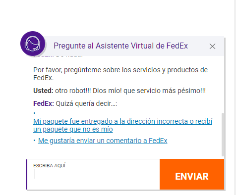 MCComabella's tweet photo. Encantador el servicio online de @FedEx @FedExHelp @FedExEurope 
#dehumanization https://t.co/eFDGAFKGpJ