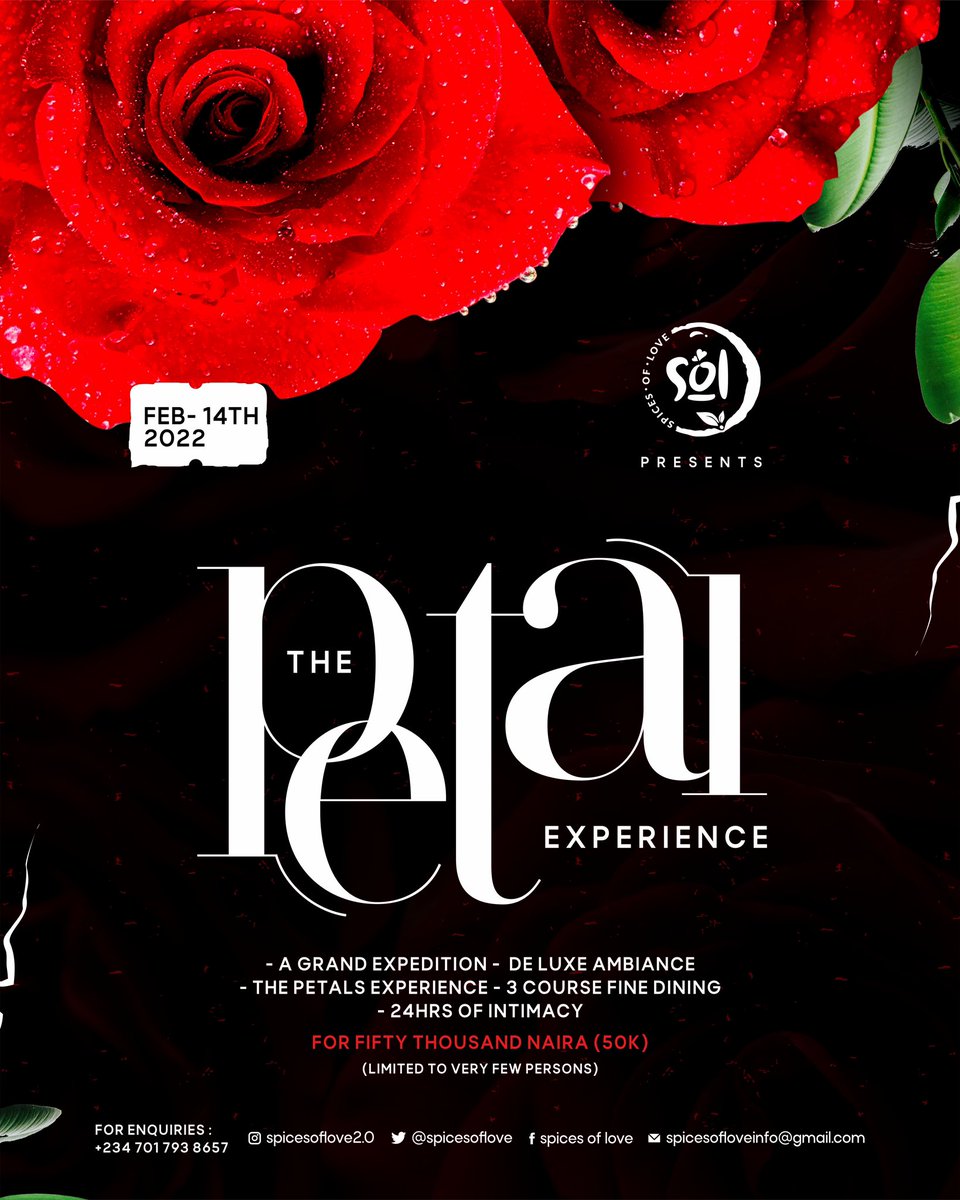 spicesoflove's tweet photo. 🚨🚨🚨🚨
The days of God when is over 
As love meets food in an intimate way 
It’s an experience you want to have 
We’ve cooked up this special one just for you 
All the details you need are on the e-flyer 
#SOL

#event #foodevent #valentine #valentinesday https://t.co/jDyCQ3bJZp