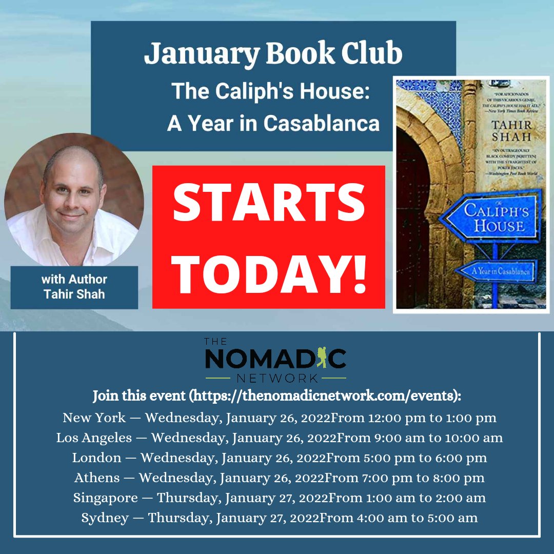 HumanStew's tweet image. Join me on TODAY for...
January Travel Book Club "The Caliph's House: A Year in Casablanca" on thenomadicnetwork.com. Times for the event are displayed above!