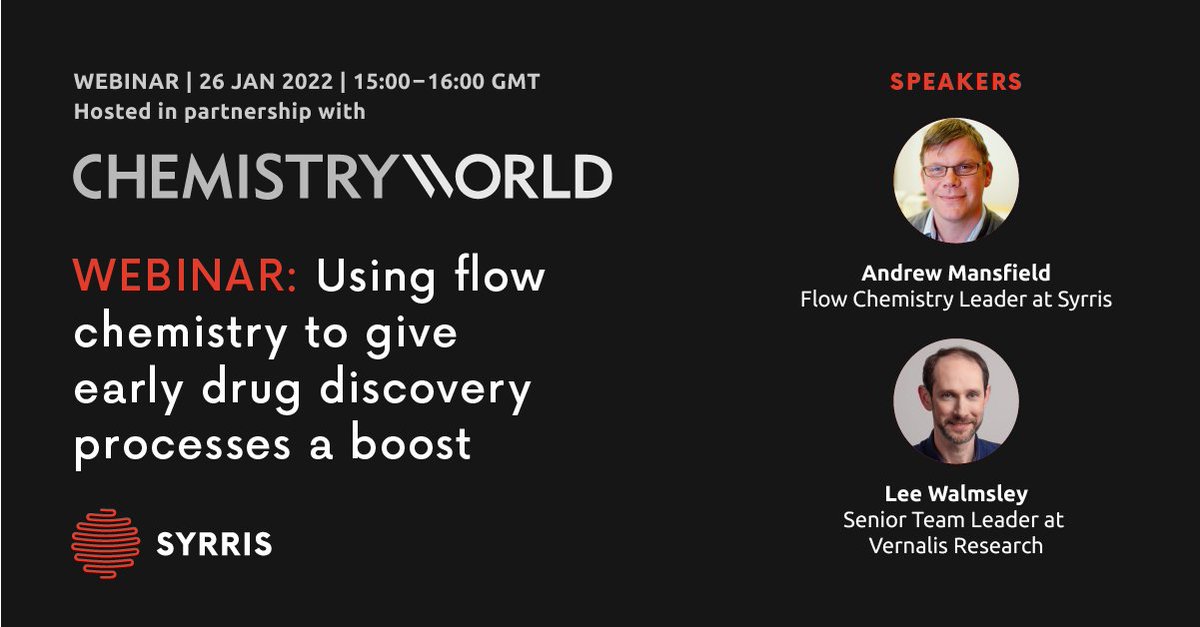 syrris's tweet photo. ๐ข Don't miss our #FlowWebinar in partnership with @ChemistryWorld later today! ๐ข Sign up now: https://t.co/p3cuuEupHI
Today @ 3:00 PM - 4:00 PM GMT
#flowchemistry #webinar #drugdiscovery #RealTimeChem #sciencehub #ChemPeeps #ChemTwitter https://t.co/n1fi8ltpFA
