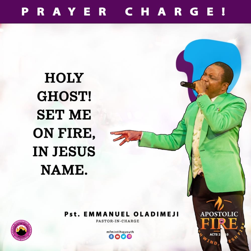 Prayer excerpts from #SundayService prayer session by Pastor Emmanuel Oladimeji

#PstEmmanuelOladimeji 
#PrayerSession 🗣️ 
#ApostolicFireSunday
#MfmSundayService 
#MfmIntlHqYouth
#FreshWind #FreshFire
#ThePlaceOfHisGreaterGlory