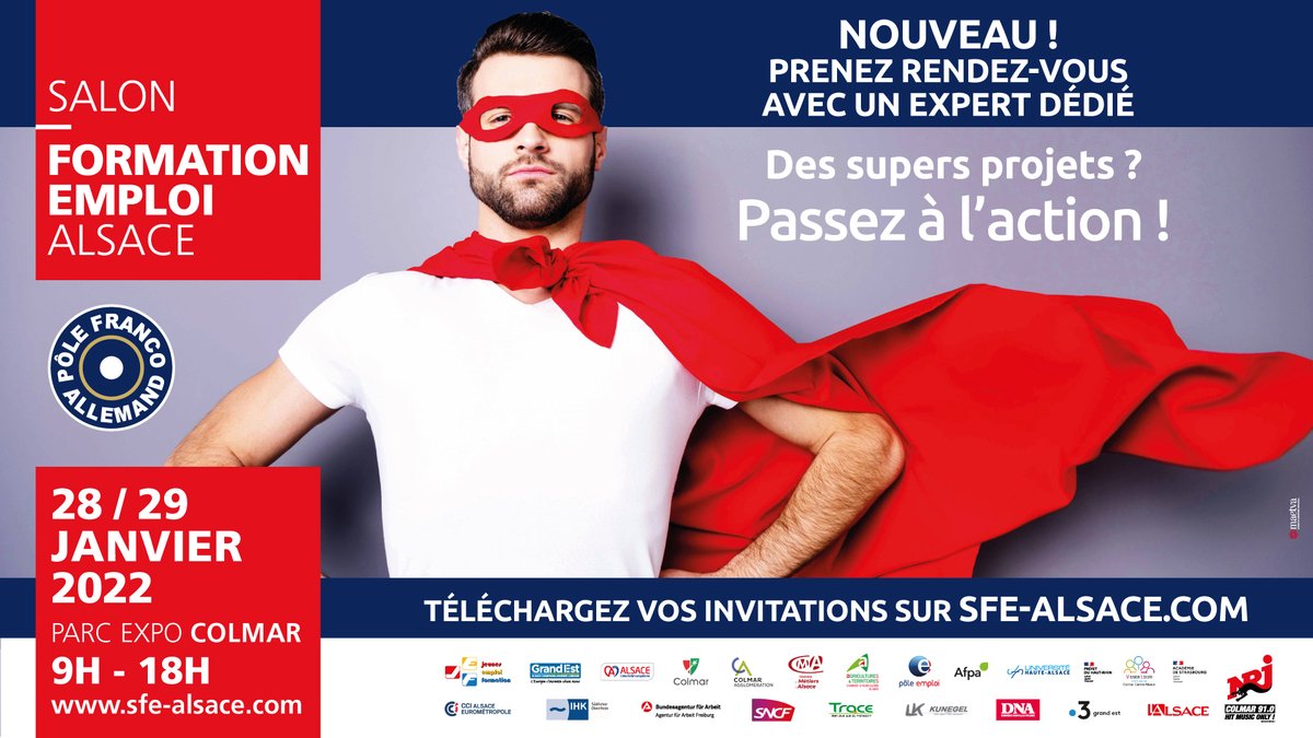 SFEAlsace's tweet photo. Rendez-vous les 28 et 29 janvier au Parc Expo de #Colmar pour la 44e édition du @SFEAlsace. Rdv sur https://t.co/ldMp3X9Fei pour télécharger gratuitement votre entrée ou pour prendre RdV avec un conseiller. #emploi #job #formation #orientation #Alsace https://t.co/pg1Ha7I3tJ