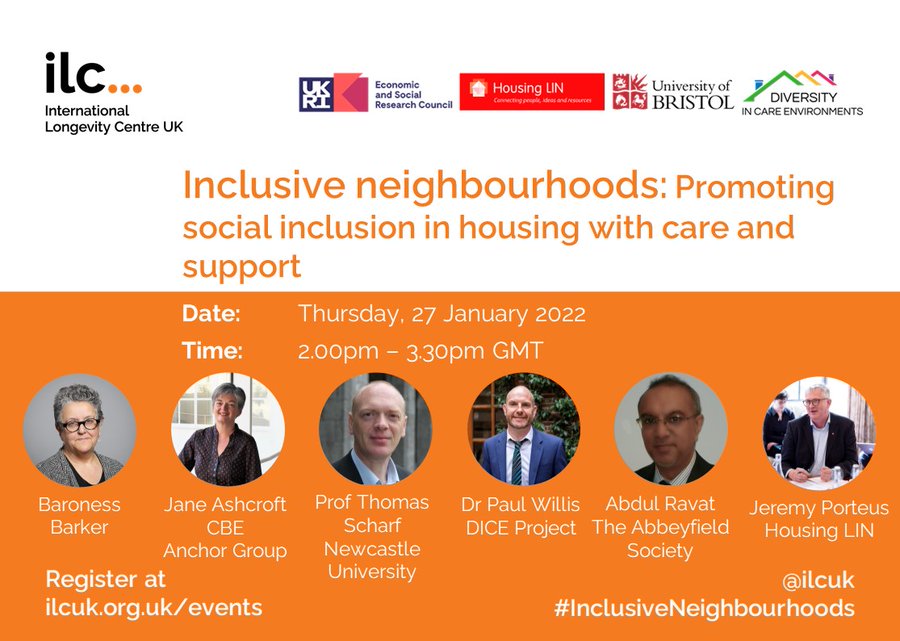 Still time to book for the @TheDICEProject1
 policy report launch tomorrow 27th Jan 2pm UK time.
#Inclusiveneighborhoods: promoting social inclusion in housing with care and support. @UoBrisSPS 

Registation:  housinglin.org.uk/Events/Launch-…