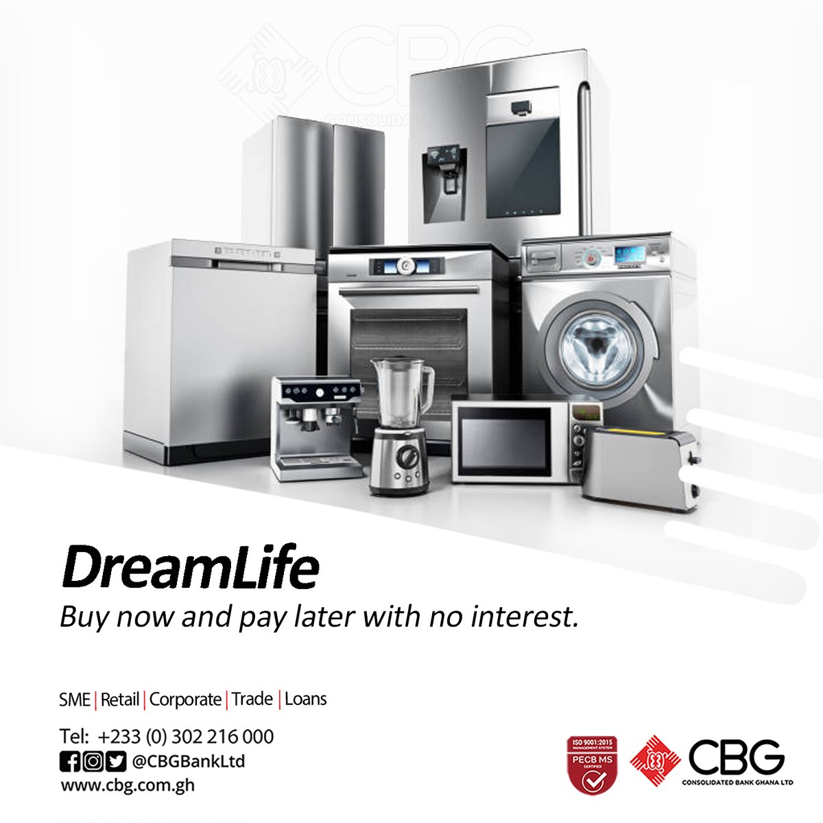 CBGBankLtd's tweet photo. Visit any of our branches to sign up for our Dreamlife package now and be able to purchase your desired home appliances now.

CBG, #WeStandWithYou https://t.co/8uvKUjFsOA