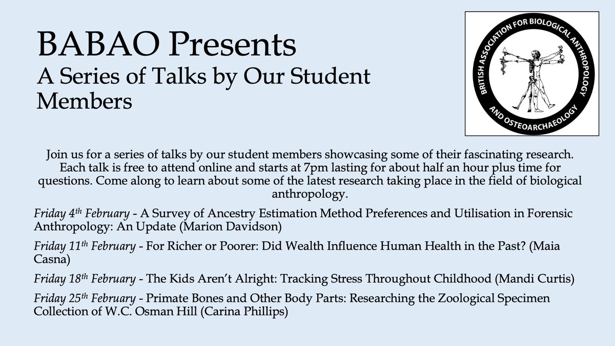 BABAO is delighted to invite you to a series of FREE talks showcasing some the amazing research being done by our student members. Talks are on Fridays at 7pm through Feb. See here and below for more detail: babao.org.uk/news-and-annou…