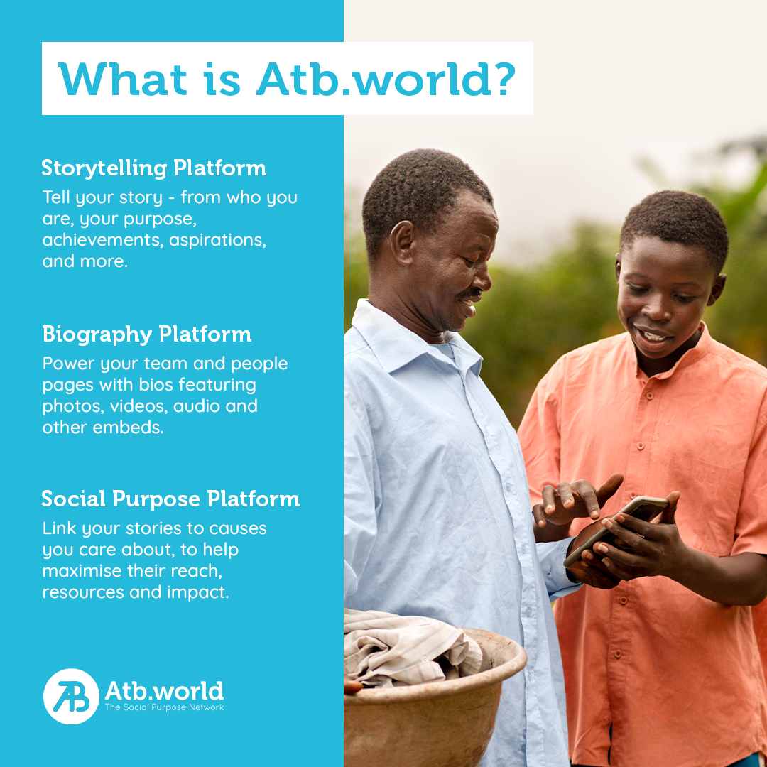 Tell your story, your purpose, share to the world who you support and connect with people that has same purpose as yours.

Head now to atb.world and create your profile today. 💙 #AtbWorld #MySocialPurposeStory