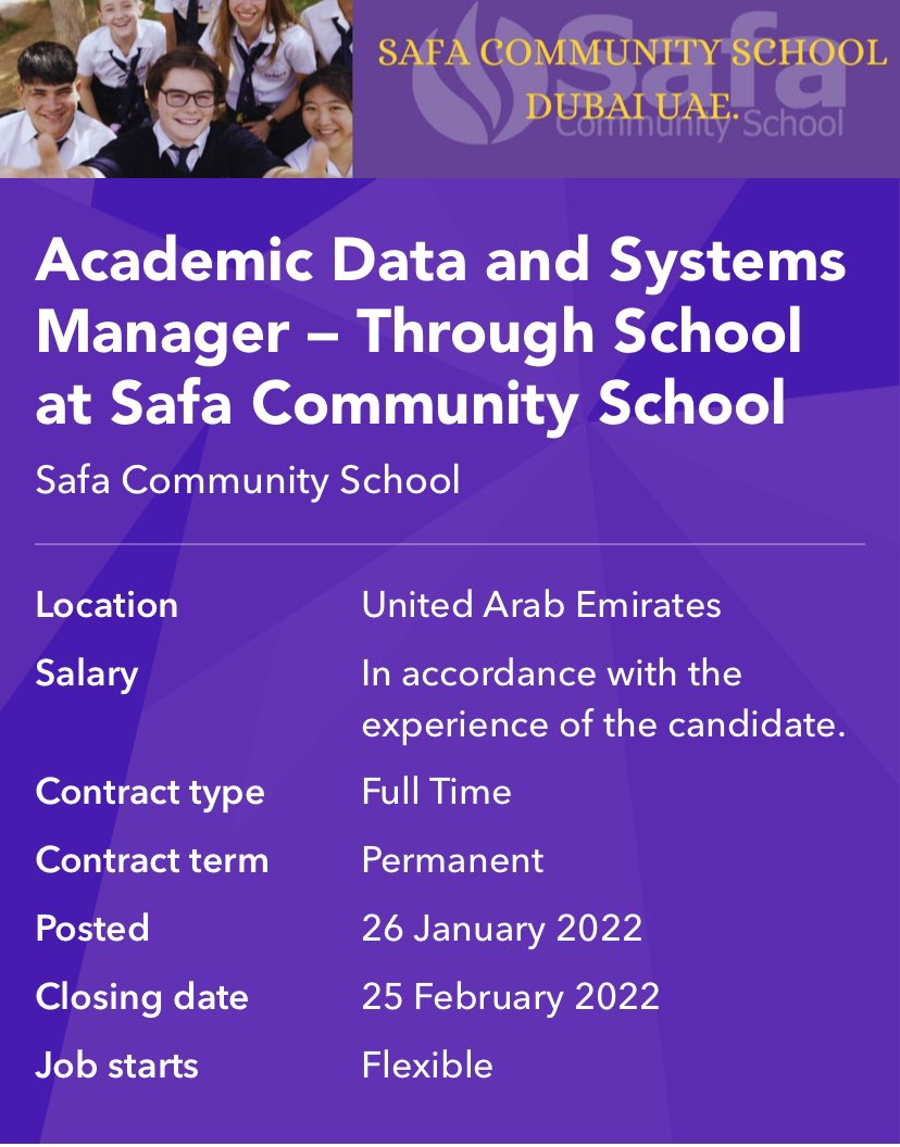 Looking for an experienced Data &amp; Systems manager for a great school
