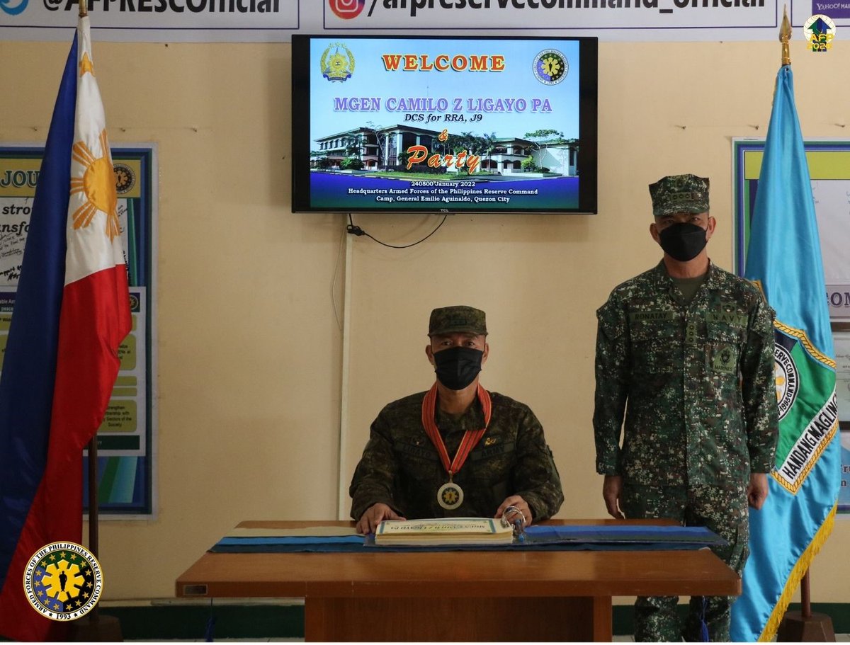 AFPRESCOfficial's tweet photo. Major General CAMILO Z LIGAYO Philippine Army, Deputy Chief of Staff for Reservists and Retiree Affairs, J9 and party visited the home of the AFP Reserve Command at its headquarters in Camp General Emilio Aguinaldo, Quezon City on 24 0900 January 2022. https://t.co/veCjnB7HKH