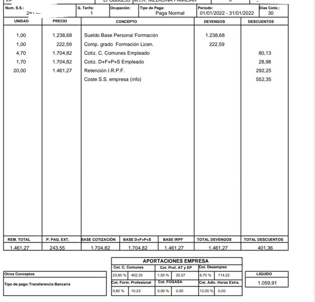 Ejemplo nómina médico residente sin guardias… juzguen ustedes