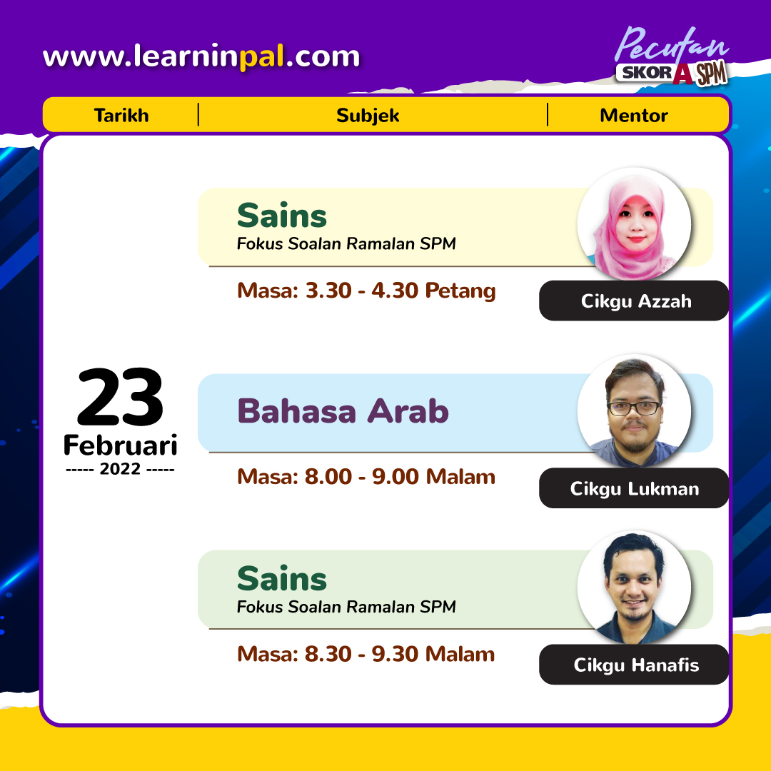 learninpal's tweet photo. JADUAL KELAS REVISI LAST MINUTE #SPM is finally here! We have lined-up experienced teachers to conduct last-minute SPM #revision classes for YOU!

Head over to https://t.co/DRKMPUOXgp > myMentor > Select PECUTAN SKOR A 1 or 2 > Book your class. 

WhatsApp us at 017-735 5947 NOW! https://t.co/NvhP5jmV90