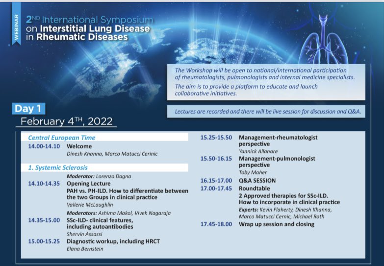 Worldsclerofnd's tweet photo. 2nd #ILD #RD February 2022 👉FREE REGISTRATION!! https://t.co/Ijpm6zKkbV hurry up and book your participation @sclerodermaUM @MatucciMarco @lorenzodagna @ShervinAssassi @elenabernstein @allanore @TobyMMaher @michaelroth @jeffreysparks @pierantoinejuge @EricMattesonMD https://t.co/eLTmr8mdkr
