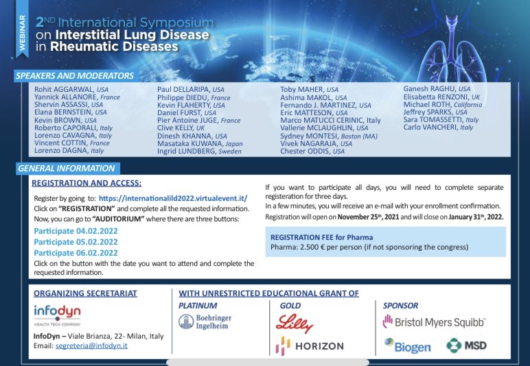 Worldsclerofnd's tweet photo. 2nd #ILD #RD February 2022 👉FREE REGISTRATION!! https://t.co/Ijpm6zKkbV hurry up and book your participation @sclerodermaUM @MatucciMarco @lorenzodagna @ShervinAssassi @elenabernstein @allanore @TobyMMaher @michaelroth @jeffreysparks @pierantoinejuge @EricMattesonMD https://t.co/eLTmr8mdkr